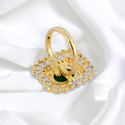 Lucky Jewellery 18K Gold Plated American Diamond Green Color Ring/Finger Ring For Girls & Women (132-U4FA-1257-G)