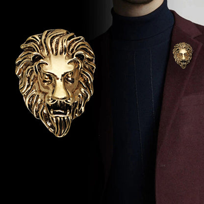 LUCKY JEWELLERY Designer Antique Gold Oxidised Plating Lion Jaguar Face Shaped Brooch/Lapel Pin for Men &  Women (100-CHOO-1175)