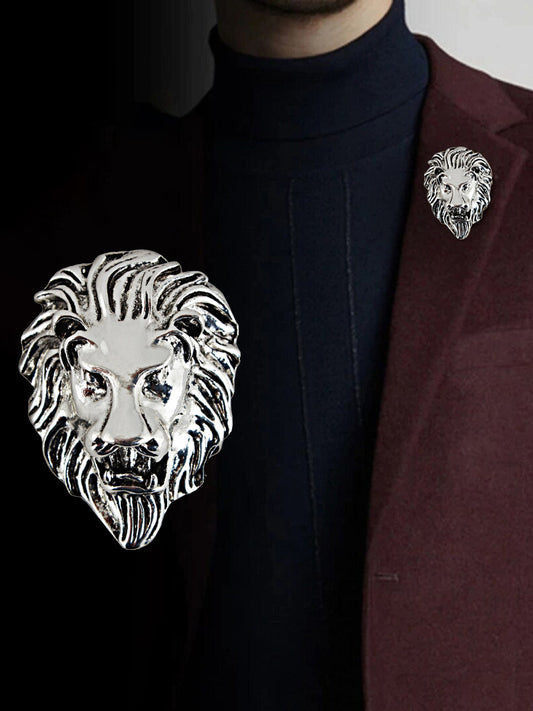 LUCKY JEWELLERY Designer Antique Silver Oxidised Plating Lion Jaguar Face Shaped Brooch/Lapel Pin for Men & Women (100-CHOO-1175-S)