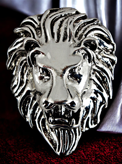 LUCKY JEWELLERY Designer Antique Silver Oxidised Plating Lion Jaguar Face Shaped Brooch/Lapel Pin for Men & Women (100-CHOO-1175-S)