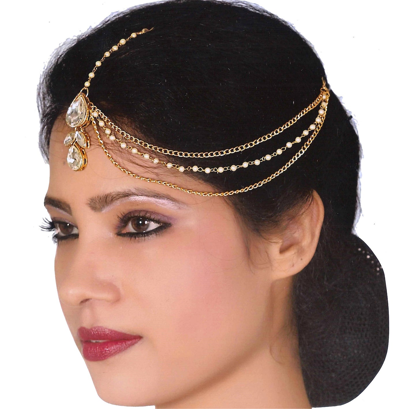 Designer Gold-Plated Kundan Maang Tikka and Pearl Matha Patti for Women and Girls