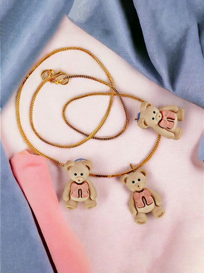 Trendy Teddy Bear Pendant Chain With Earrings