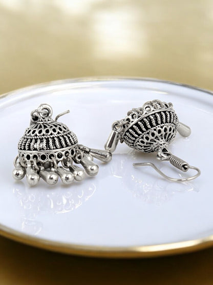 Oxidised Silver Jhumki Earrings For Girls & Women