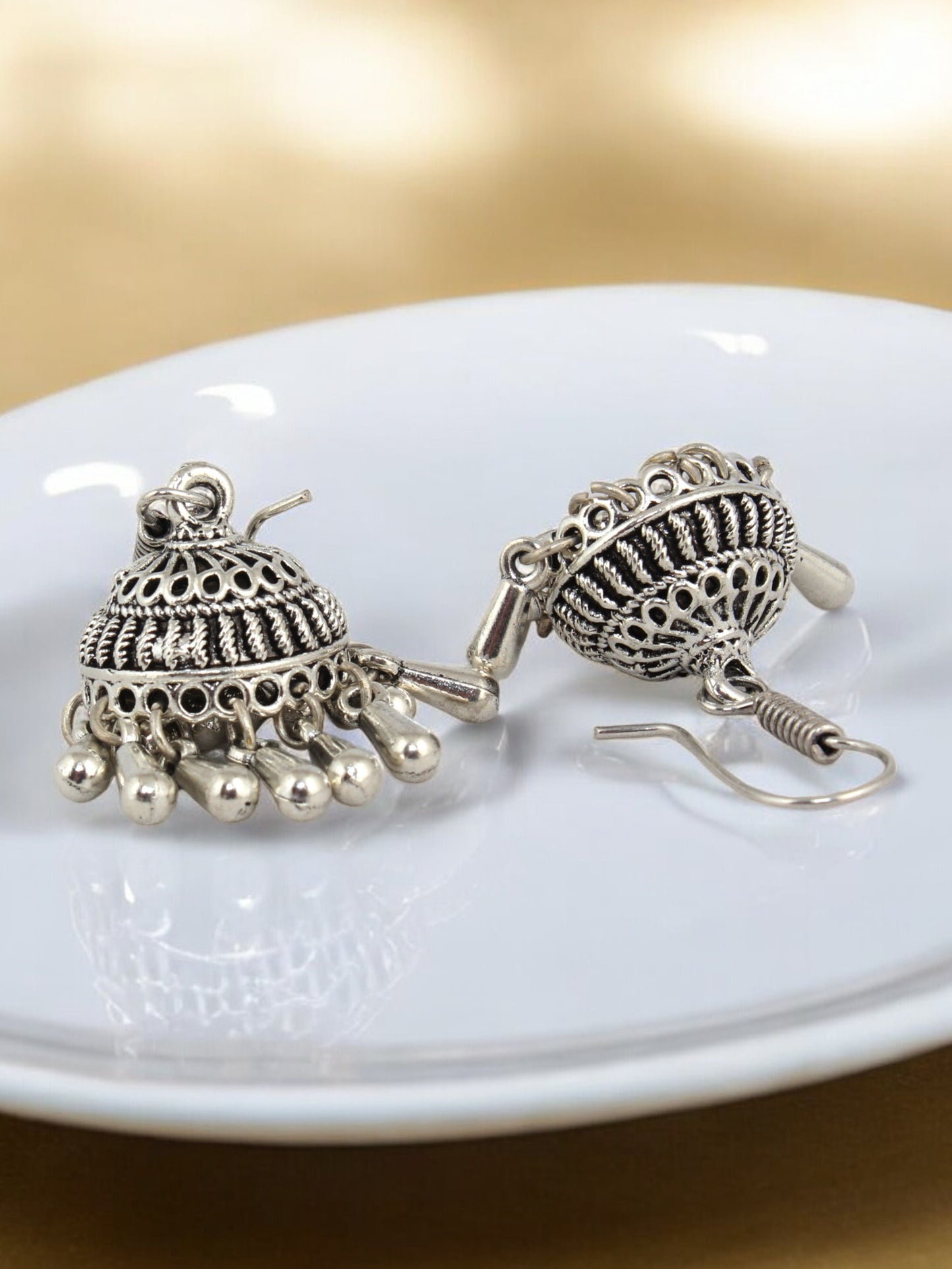 Oxidised Silver Jhumki Earrings For Girls & Women