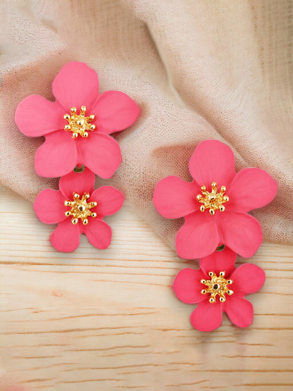 Double Flower Dangle Earrings For Girls & Women