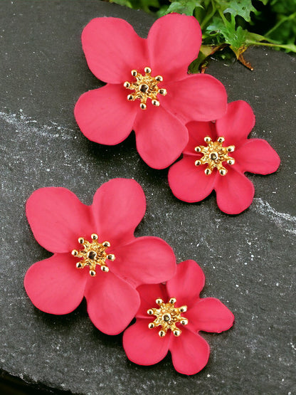 Double Flower Dangle Earrings For Girls & Women