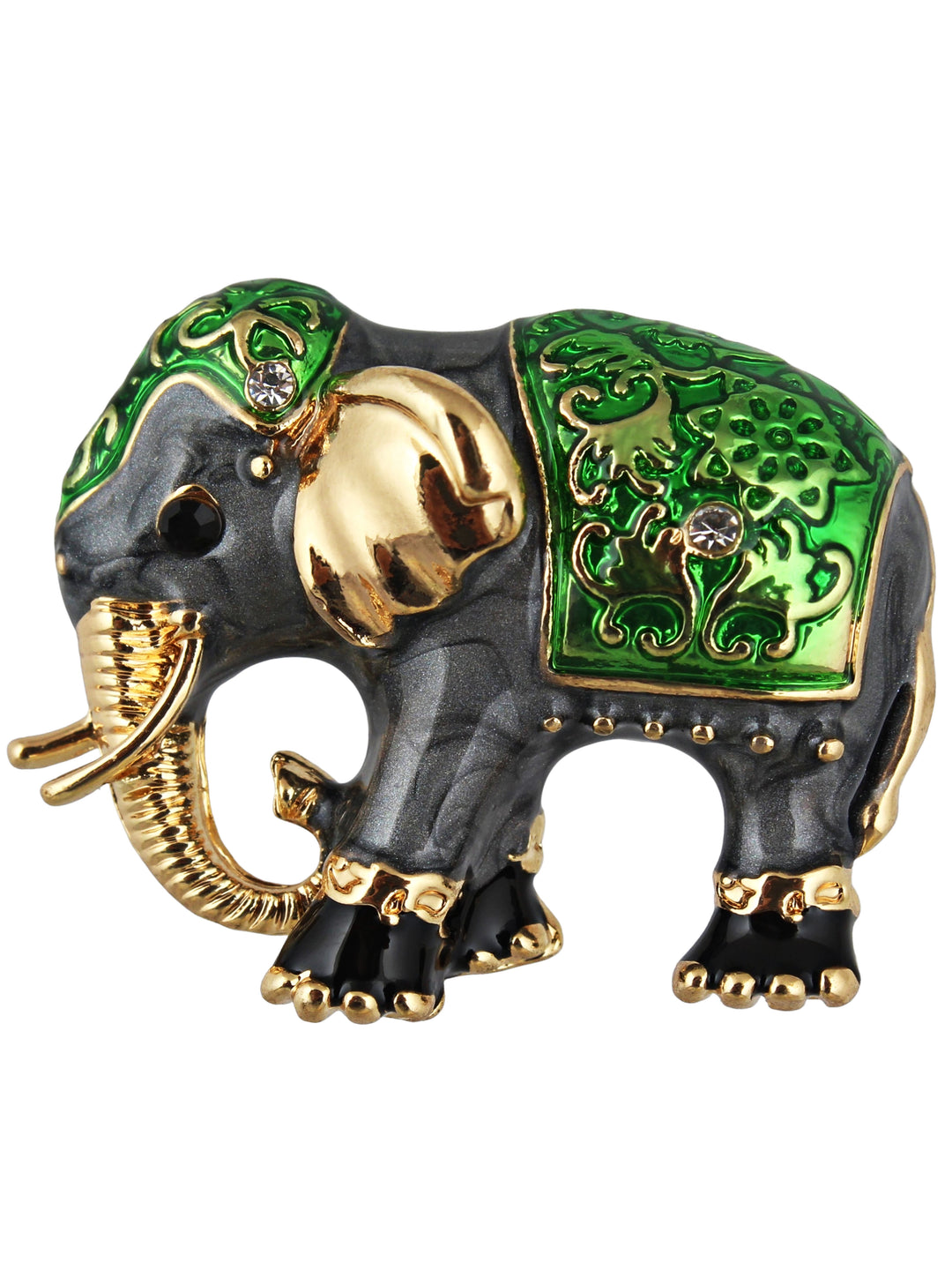 LUCKY JEWELLERY Designer Gold Plating Elephant Green Meenakari Enamel Brooch Saree Pin For Men & Women (150-CHOM1-1179)