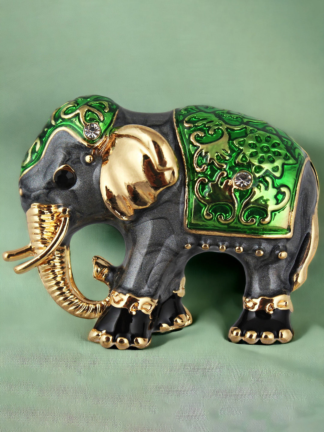 LUCKY JEWELLERY Designer Gold Plating Elephant Green Meenakari Enamel Brooch Saree Pin For Men & Women (150-CHOM1-1179)