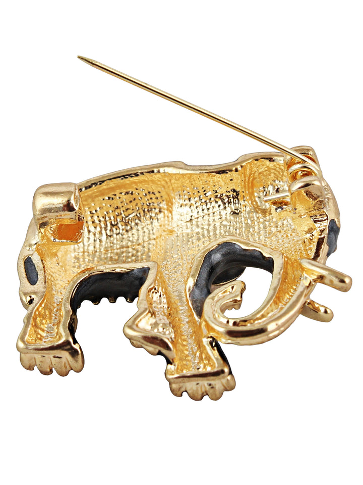 LUCKY JEWELLERY Designer Gold Plating Elephant Green Meenakari Enamel Brooch Saree Pin For Men & Women (150-CHOM1-1179)