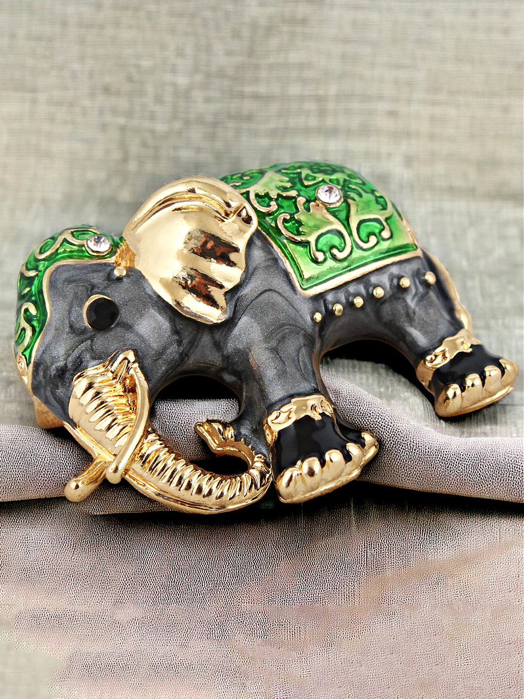 LUCKY JEWELLERY Designer Gold Plating Elephant Green Meenakari Enamel Brooch Saree Pin For Men & Women (150-CHOM1-1179)