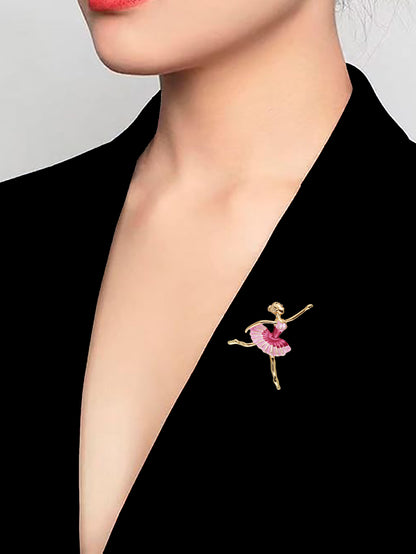 LUCKY JEWELLERY Designer Gold Plating Magenta and Pink Color Meenakari Enamel Dancing Doll Unisex Brooch Pin For Women/Girls/Men (150-CHOM1-1181)