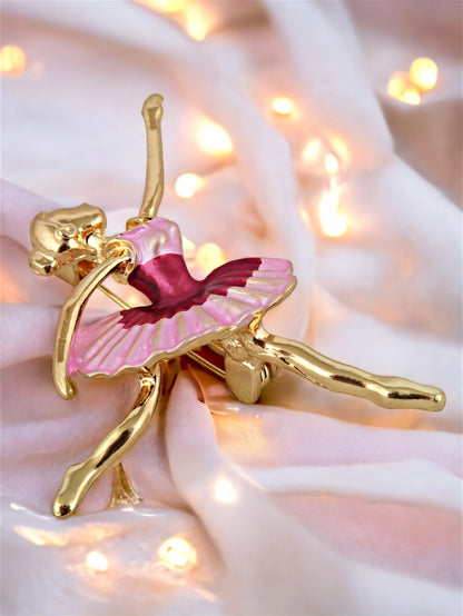 LUCKY JEWELLERY Designer Gold Plating Magenta and Pink Color Meenakari Enamel Dancing Doll Unisex Brooch Pin For Women/Girls/Men (150-CHOM1-1181)