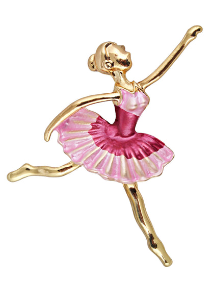 LUCKY JEWELLERY Designer Gold Plating Magenta and Pink Color Meenakari Enamel Dancing Doll Unisex Brooch Pin For Women/Girls/Men (150-CHOM1-1181)