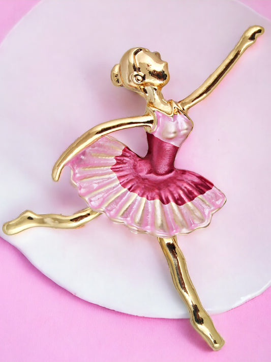 LUCKY JEWELLERY Designer Gold Plating Magenta and Pink Color Meenakari Enamel Dancing Doll Unisex Brooch Pin For Women/Girls/Men (150-CHOM1-1181)