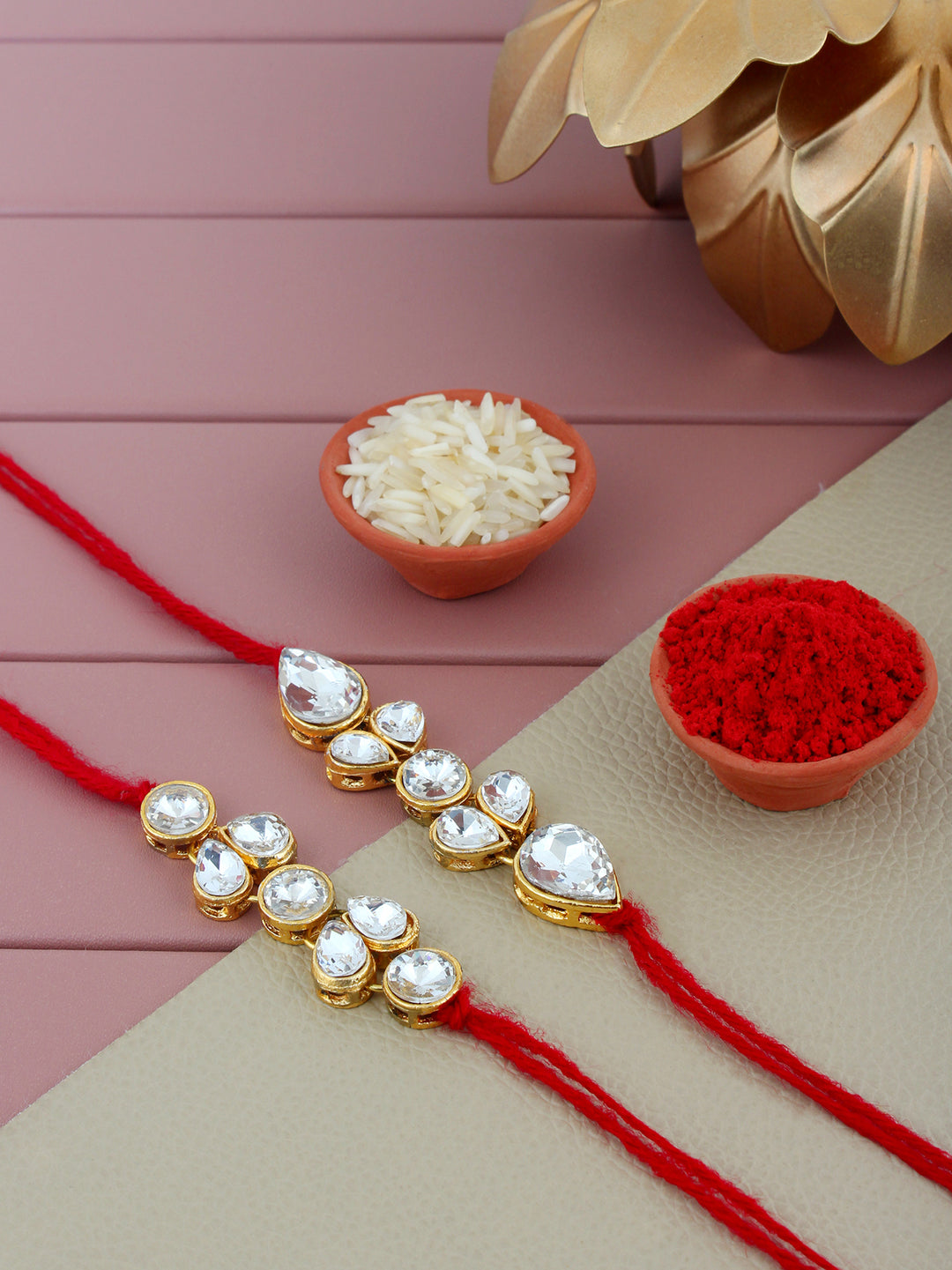 Designer Gold Plated Stone Rakhi Pack of 2