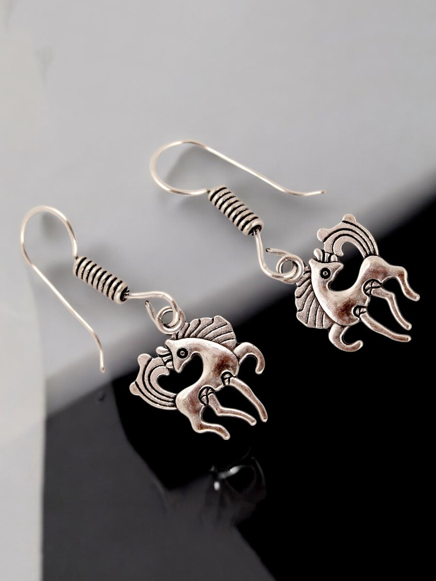 Oxidised Silver Unicorn Design Earring