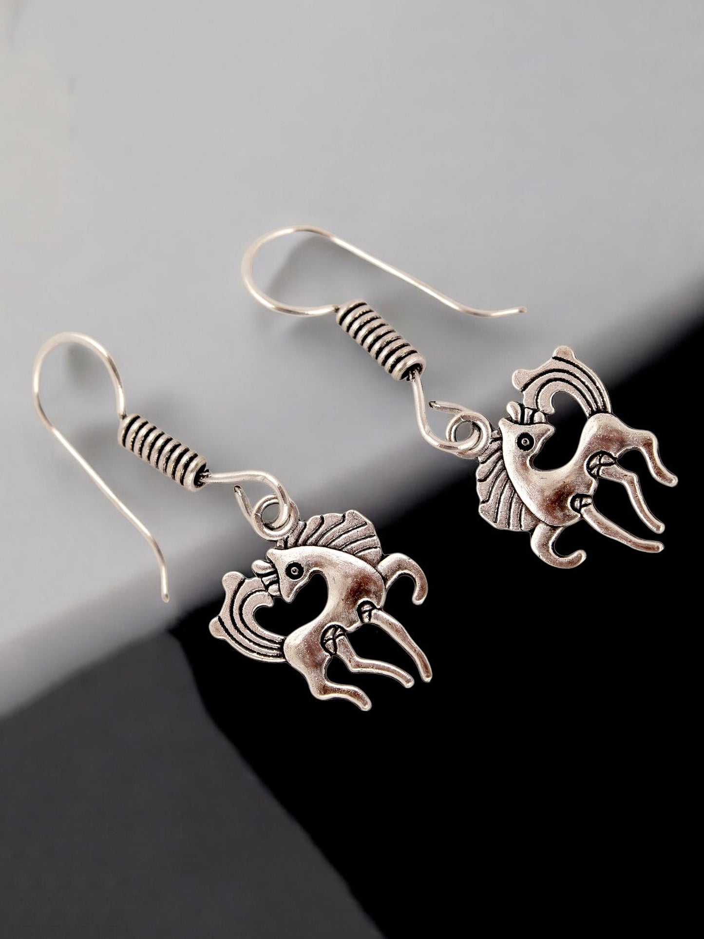 Oxidised Silver Unicorn Design Earring