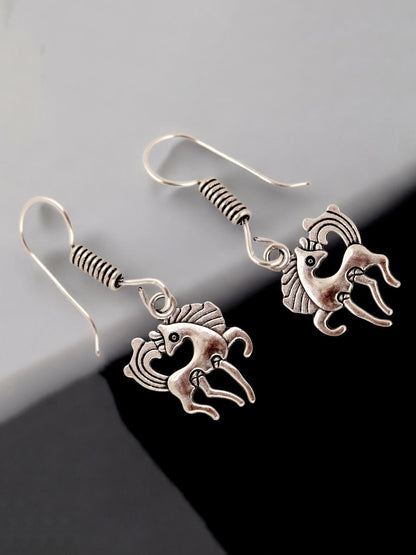 Oxidised Silver Unicorn Design Earring