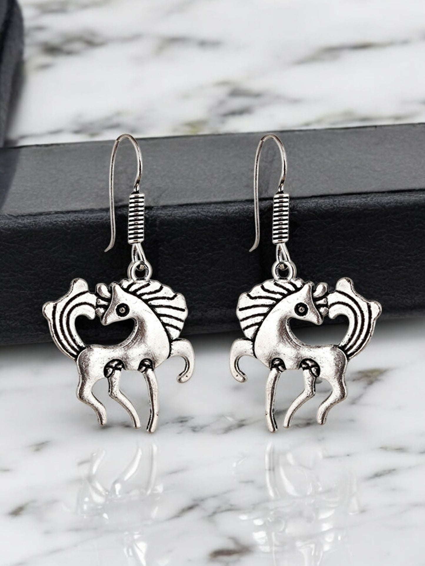 Oxidised Silver Unicorn Design Earring