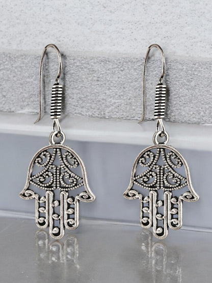 Oxidised Silver Hamsa Hand Evil Eye Design Earring