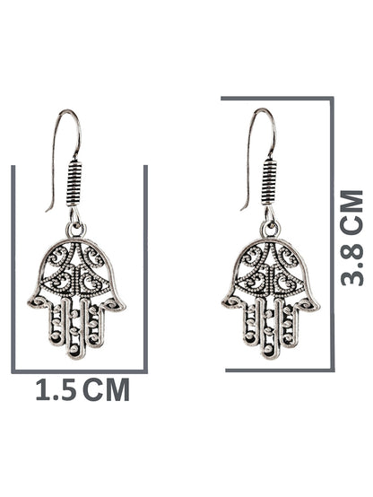 Oxidised Silver Hamsa Hand Evil Eye Design Earring