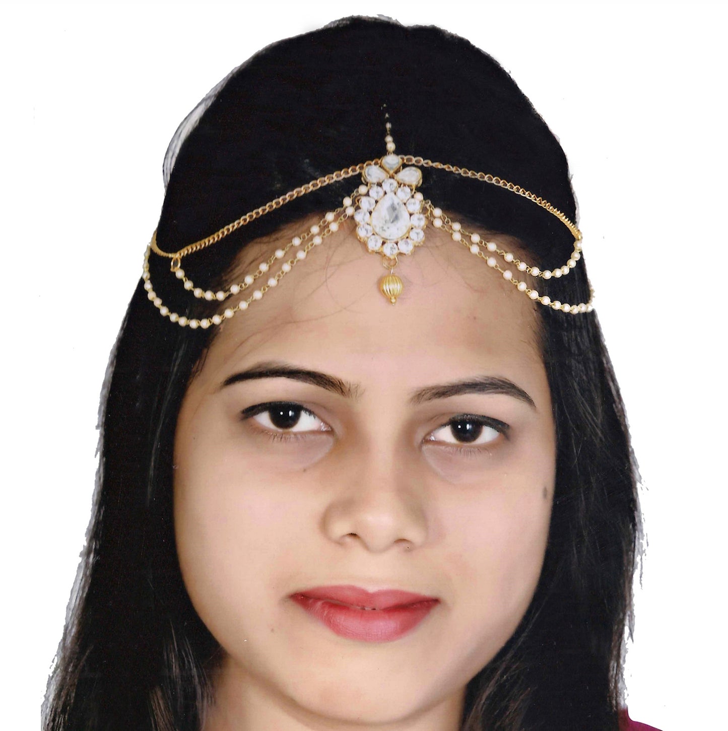 Designer Gold-Plated Maang Tikka and Pearl Matha Patti for Women and Girls