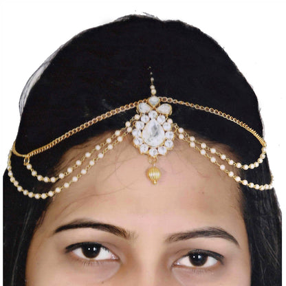 Designer Gold-Plated Maang Tikka and Pearl Matha Patti for Women and Girls