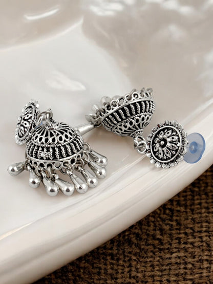 Oxidised Silver Jhumki Earrings For Women & Girls