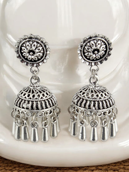 Oxidised Silver Jhumki Earrings For Women & Girls