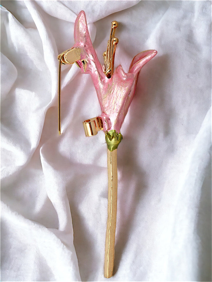 LUCKY JEWELLERY Designer Gold Plating Pink Color Meenakari Flower Saree Pin Hijab Pin Unisex Brooch Pin For Women/Girls/Men (175-CHOM1-1535)
