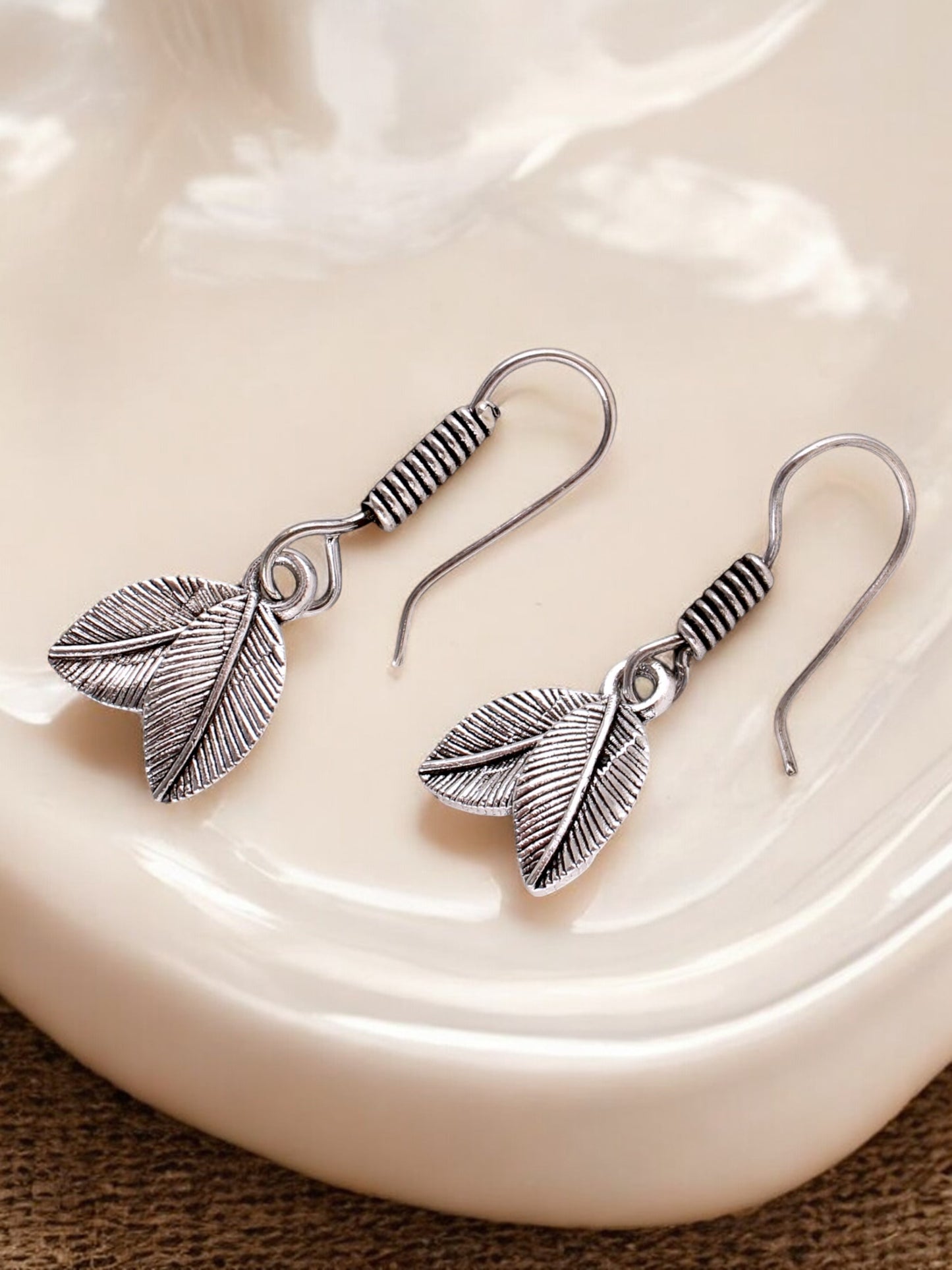 Oxidised Silver Leaves Design Earring