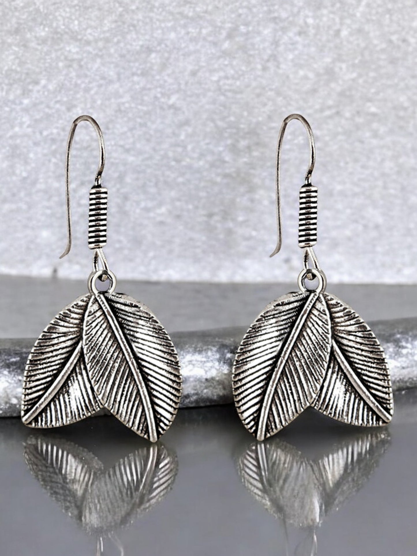 Oxidised Silver Leaves Design Earring