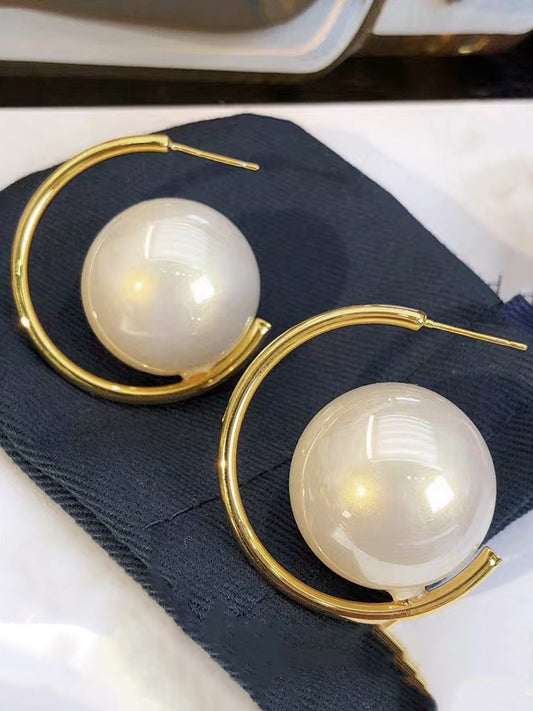 Pearl Semi Hoop Dangle Earrings For Girls & Women