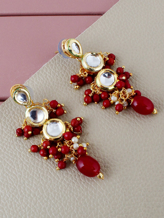 Traditional Back Meenkari Gold Plated uncut kundan Maroon Earrings