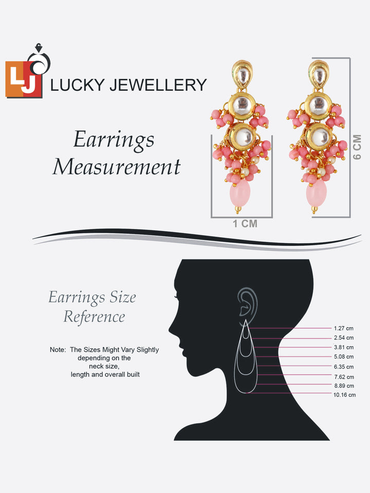 Traditional Back Meenkari Gold Plated uncut kundan Pink Earrings