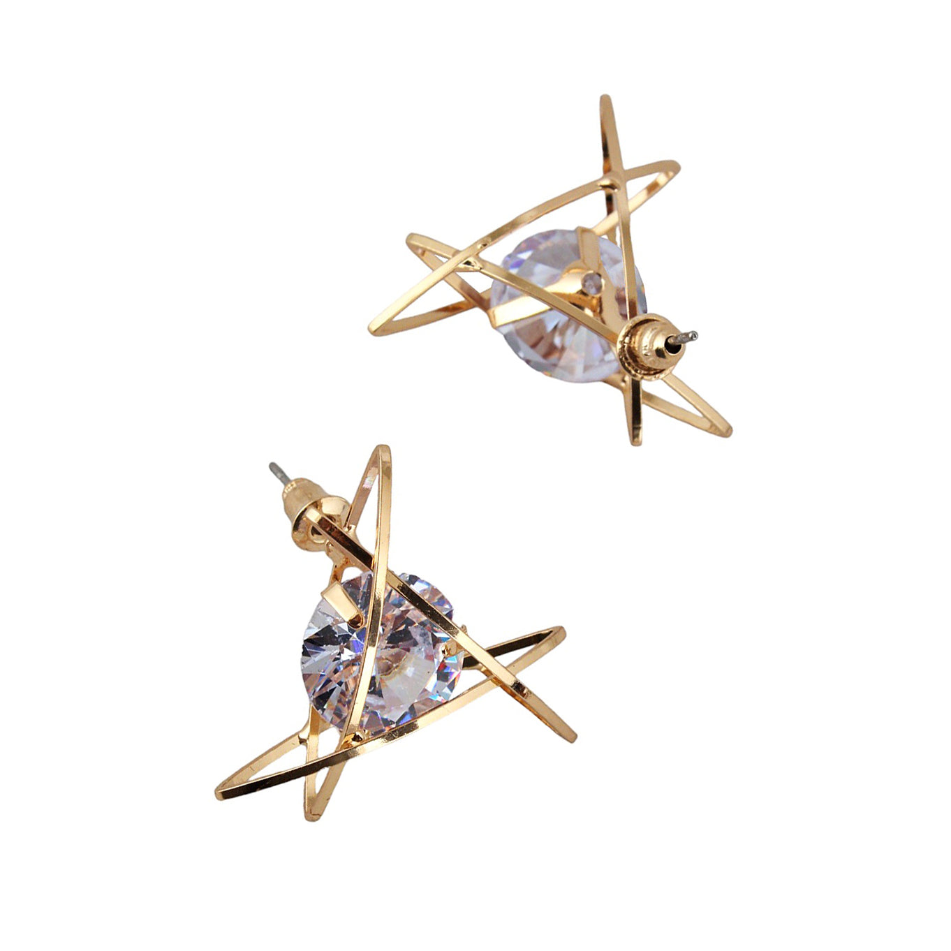 Lucky Jewellery Designer Gold Plated Trendy Sparkling Stone Triangular Shaped Stud Earrings For Girls & Women (195-CHES-1004-C)