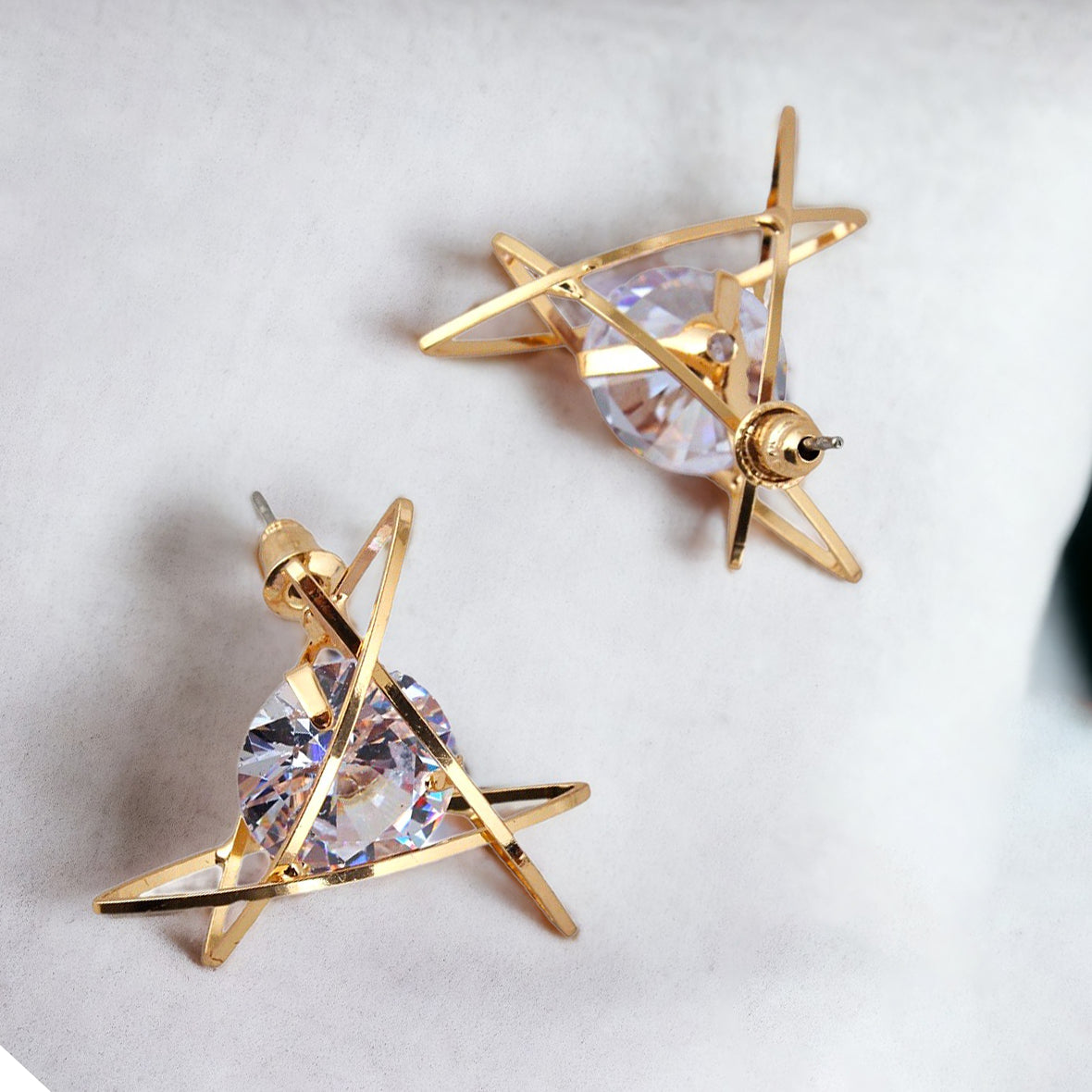 Lucky Jewellery Designer Gold Plated Trendy Sparkling Stone Triangular Shaped Stud Earrings For Girls & Women (195-CHES-1004-C)