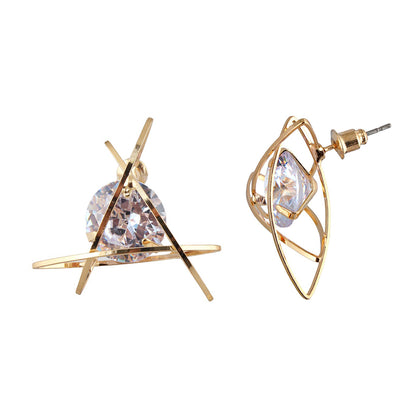 Lucky Jewellery Designer Gold Plated Trendy Sparkling Stone Triangular Shaped Stud Earrings For Girls & Women (195-CHES-1004-C)