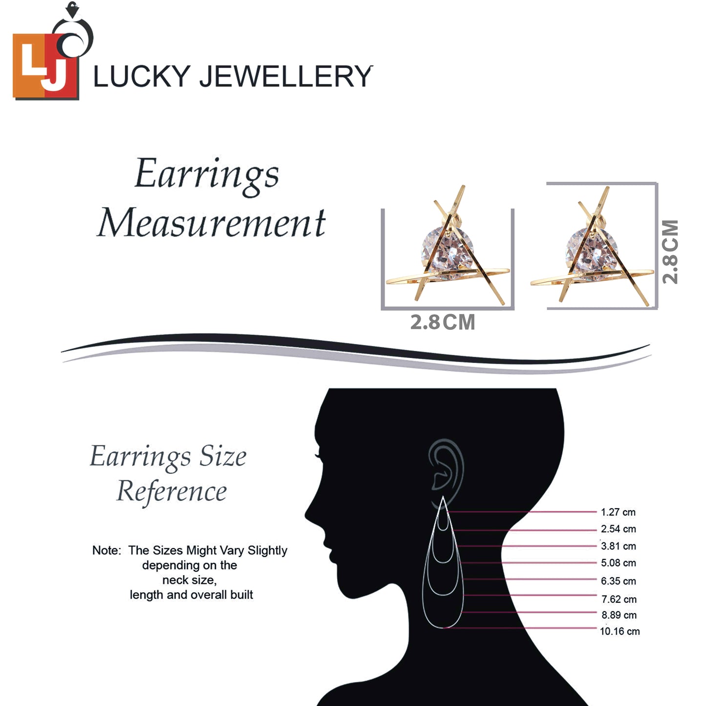 Lucky Jewellery Designer Gold Plated Trendy Sparkling Stone Triangular Shaped Stud Earrings For Girls & Women (195-CHES-1004-C)