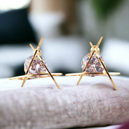 Lucky Jewellery Designer Gold Plated Trendy Sparkling Stone Triangular Shaped Stud Earrings For Girls & Women (195-CHES-1004-C)