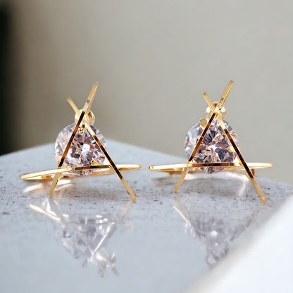 Lucky Jewellery Designer Gold Plated Trendy Sparkling Stone Triangular Shaped Stud Earrings For Girls & Women (195-CHES-1004-C)