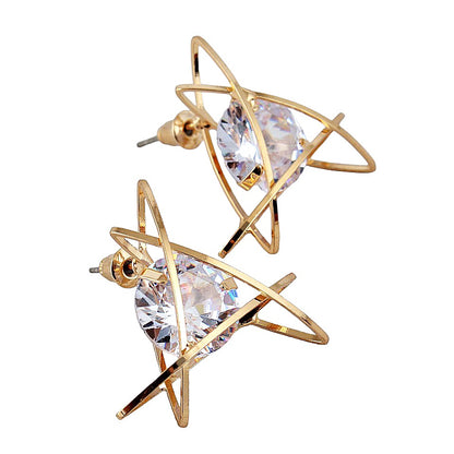 Lucky Jewellery Designer Gold Plated Trendy Sparkling Stone Triangular Shaped Stud Earrings For Girls & Women (195-CHES-1004-C)