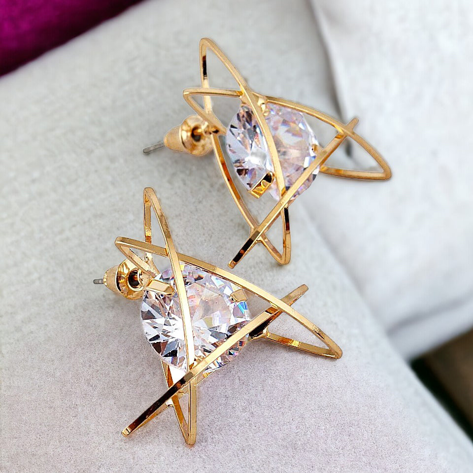 Lucky Jewellery Designer Gold Plated Trendy Sparkling Stone Triangular Shaped Stud Earrings For Girls & Women (195-CHES-1004-C)