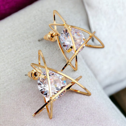 Lucky Jewellery Designer Gold Plated Trendy Sparkling Stone Triangular Shaped Stud Earrings For Girls & Women (195-CHES-1004-C)