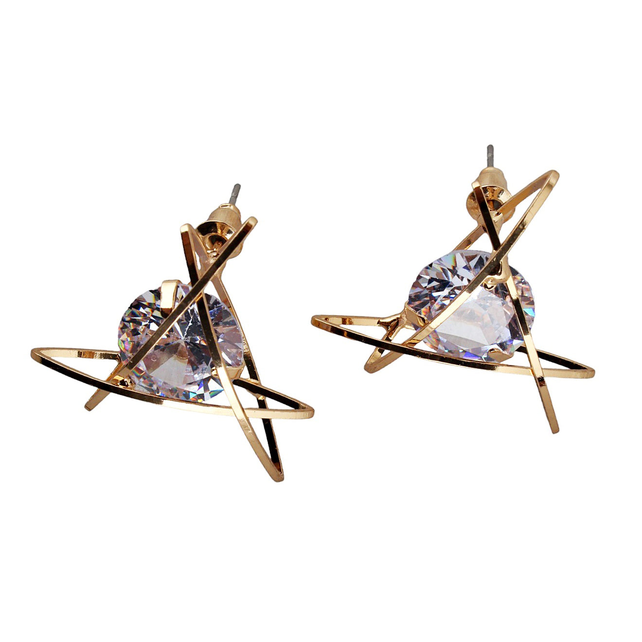 Lucky Jewellery Designer Gold Plated Trendy Sparkling Stone Triangular Shaped Stud Earrings For Girls & Women (195-CHES-1004-C)