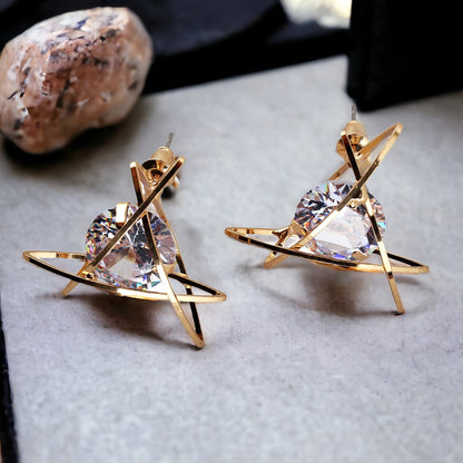 Lucky Jewellery Designer Gold Plated Trendy Sparkling Stone Triangular Shaped Stud Earrings For Girls & Women (195-CHES-1004-C)