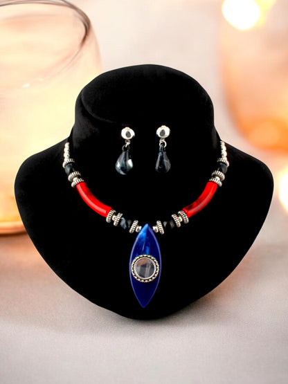 Tribal Afgani Boho Stylish Navratri Dandiya Necklace Set with Earrings for Women & Girls