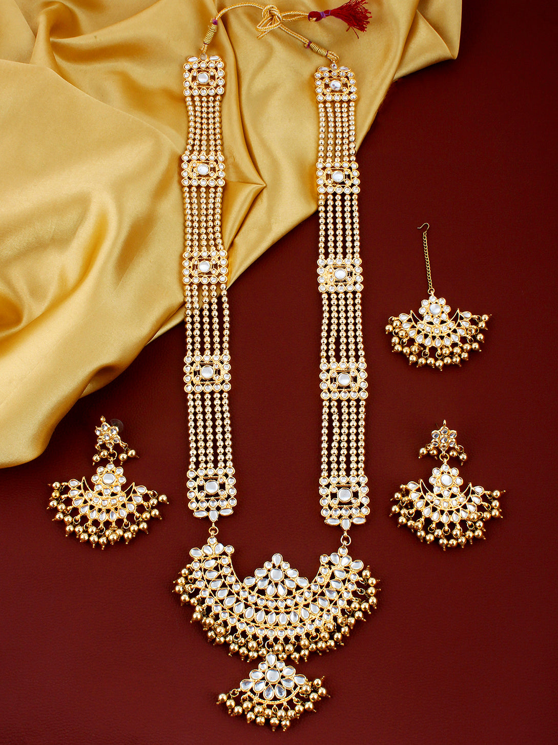 Pearl with Kundan Long Necklace Set For Women & Girls