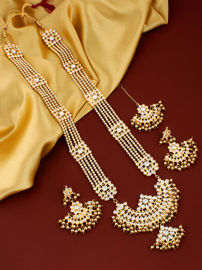 Pearl with Kundan Long Necklace Set For Women & Girls