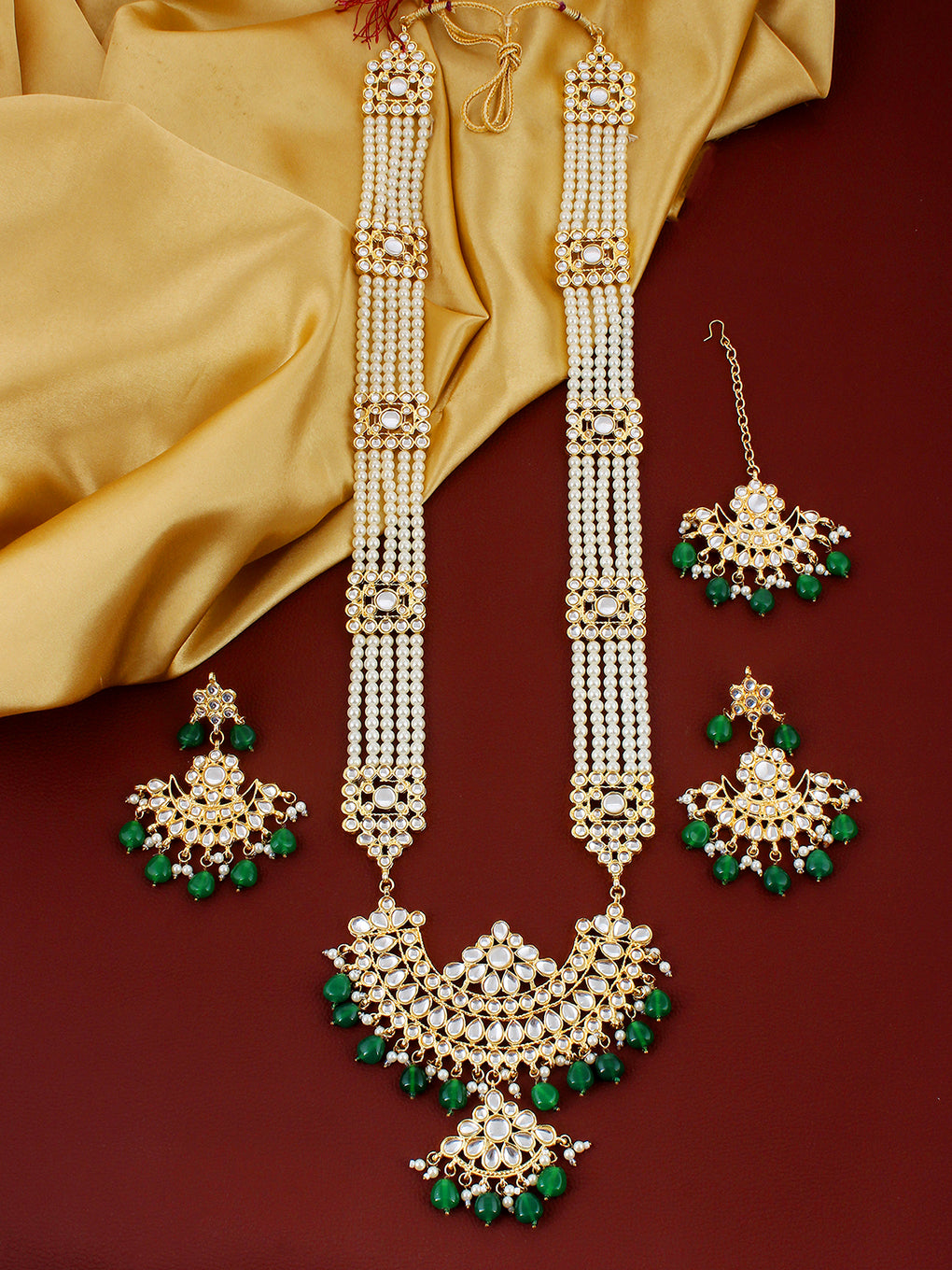 Pearl with Kundan Long Necklace Set For Women & Girls